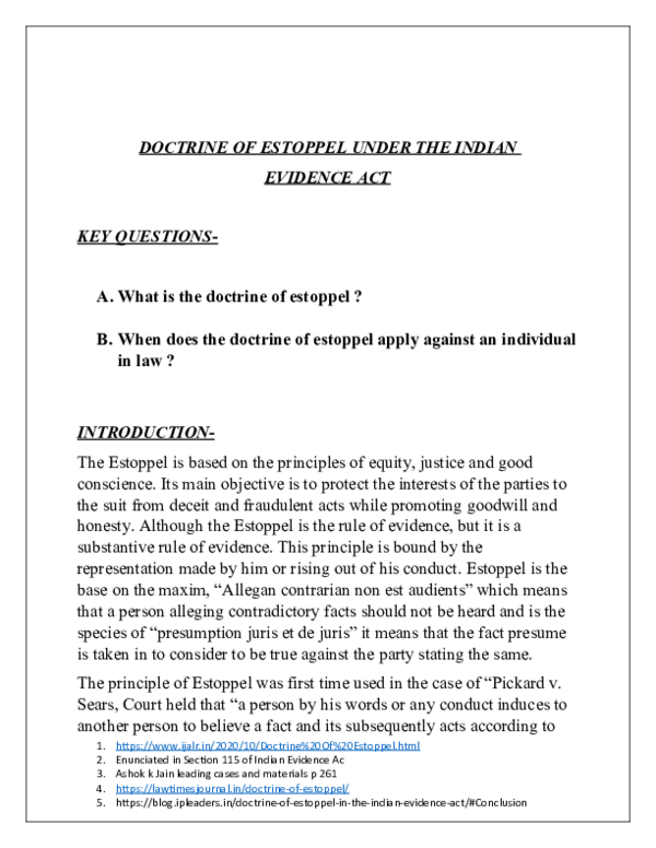 (DOC) DOCTRINE OF ESTOPPEL UNDER THE INDIAN EVIDENCE ACT
