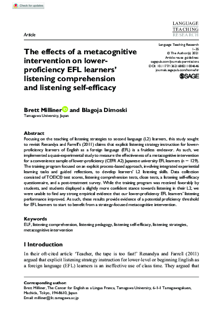 (PDF) The effects of a metacognitive intervention on lower-proficiency ...