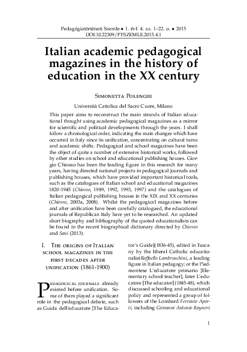 (PDF) Italian academic pedagogical magazines in the history of ...