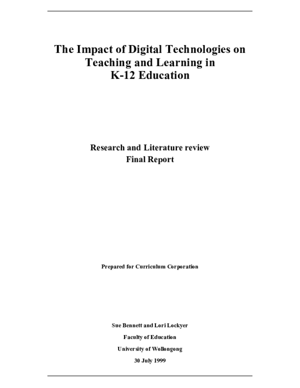(PDF) The impact of digital technologies on teaching and learning in K ...
