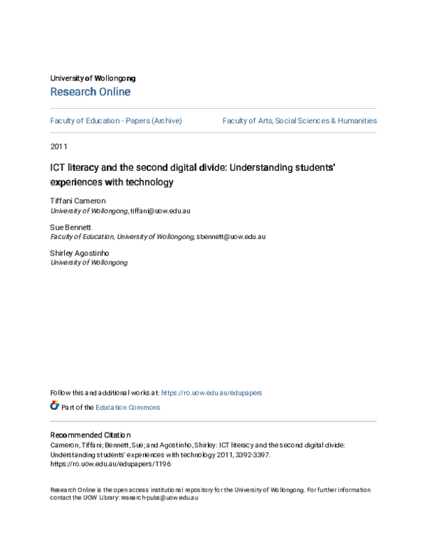(PDF) ICT literacy and the second digital divide: Understanding ...
