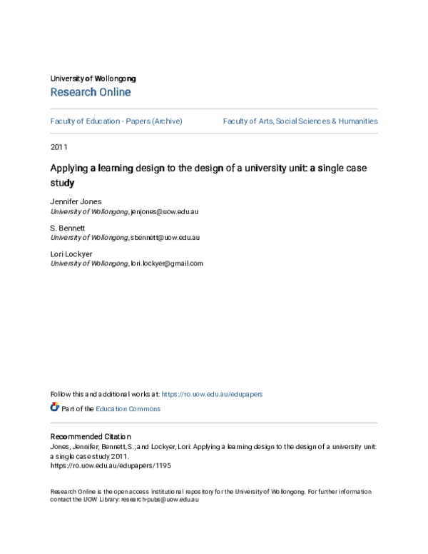 (PDF) Applying a learning design to the design of a university unit: A ...