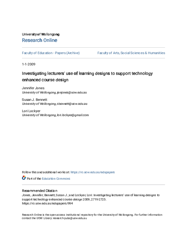 (PDF) Investigating lecturers’ use of learning designs to support ...