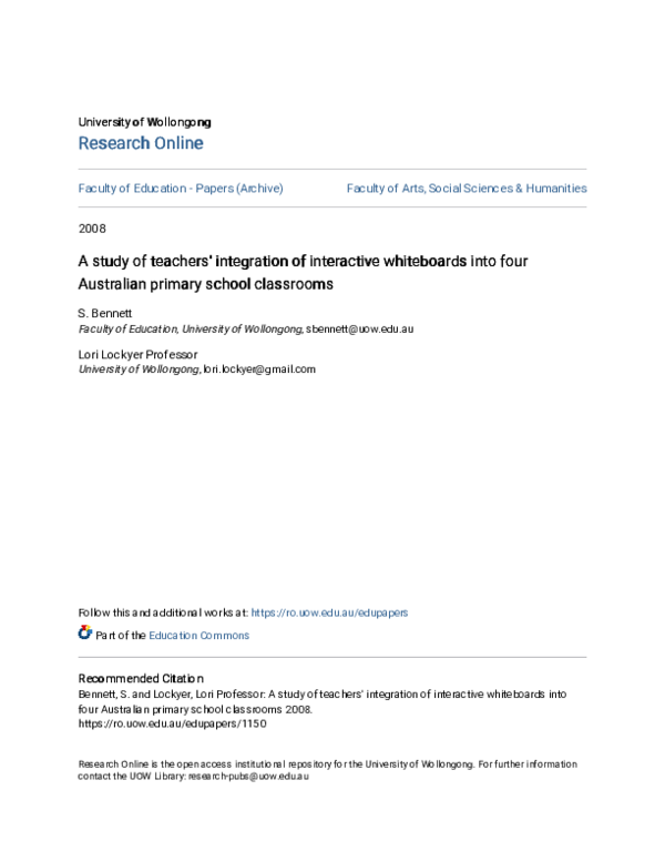 (PDF) A study of teachers’ integration of interactive whiteboards into ...