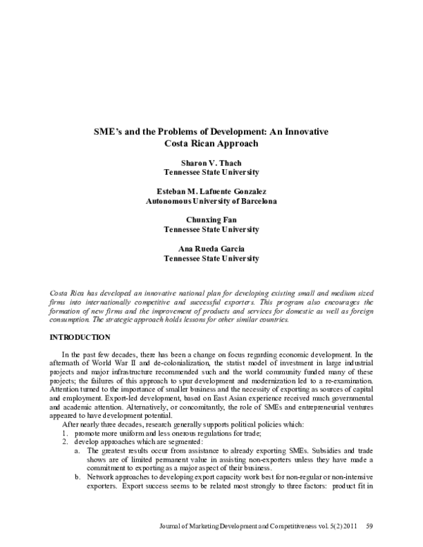 (PDF) SME's and the Problems of Development: An Innovative Costa Rican ...