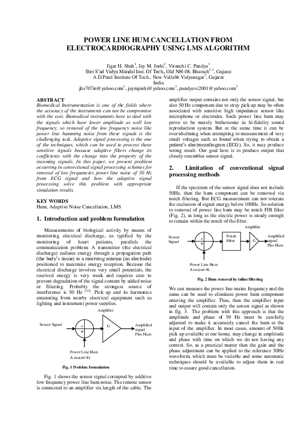 (PDF) Power Line Hum Cancellation from Electrocardiogram using LMS ...