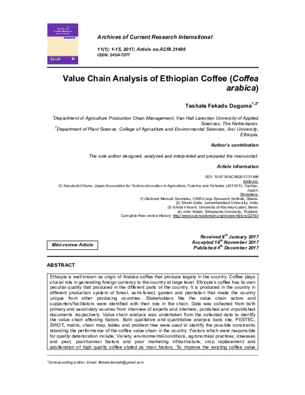 (PDF) Value Chain Analysis of Ethiopian Coffee (Coffea arabica)