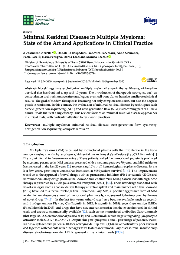(PDF) Minimal Residual Disease in Multiple Myeloma: State of the Art ...
