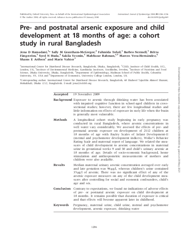 (PDF) Pre- and postnatal arsenic exposure and child development at 18 ...
