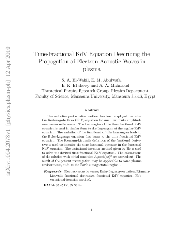(PDF) Time-Fractional KdV Equation Describing the Propagation of ...