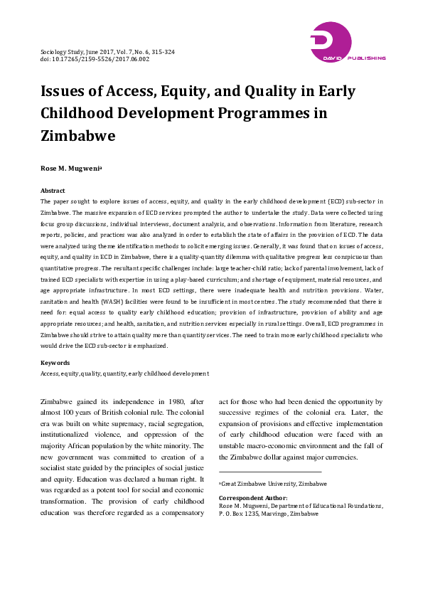 (PDF) Issues of Access, Equity, and Quality in Early Childhood ...