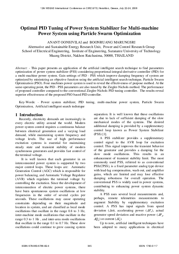 (PDF) Optimal PID tuning of power system stabilizer for multi-machine ...