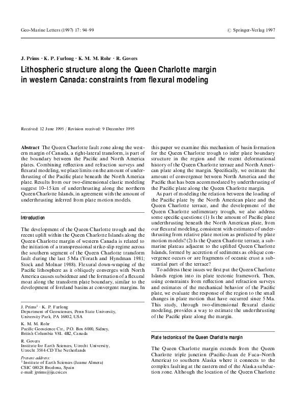(PDF) Lithospheric structure along the Queen Charlotte margin in ...