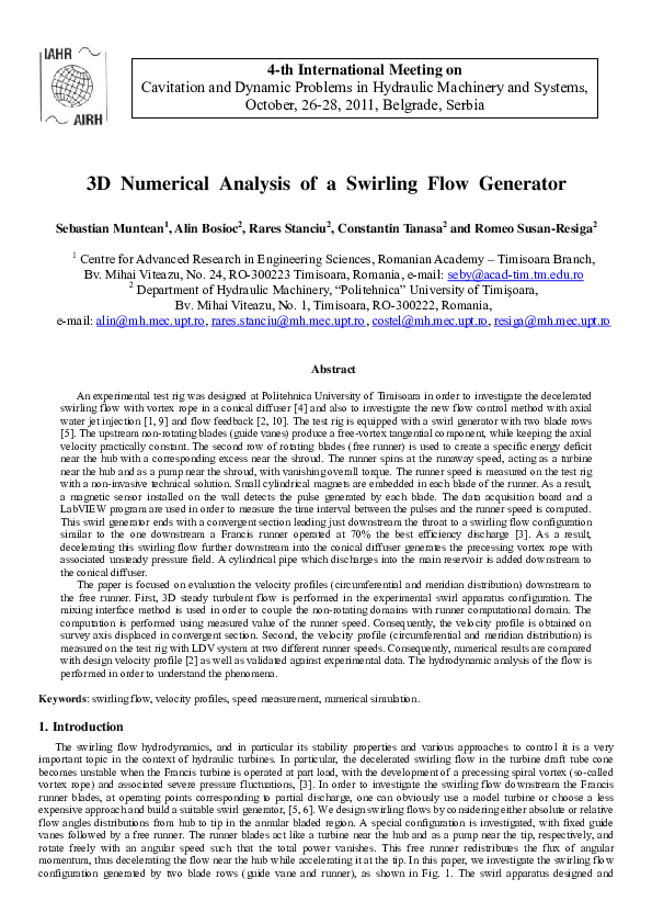 (PDF) 3D Numerical Analysis of a Swirling Flow Generator