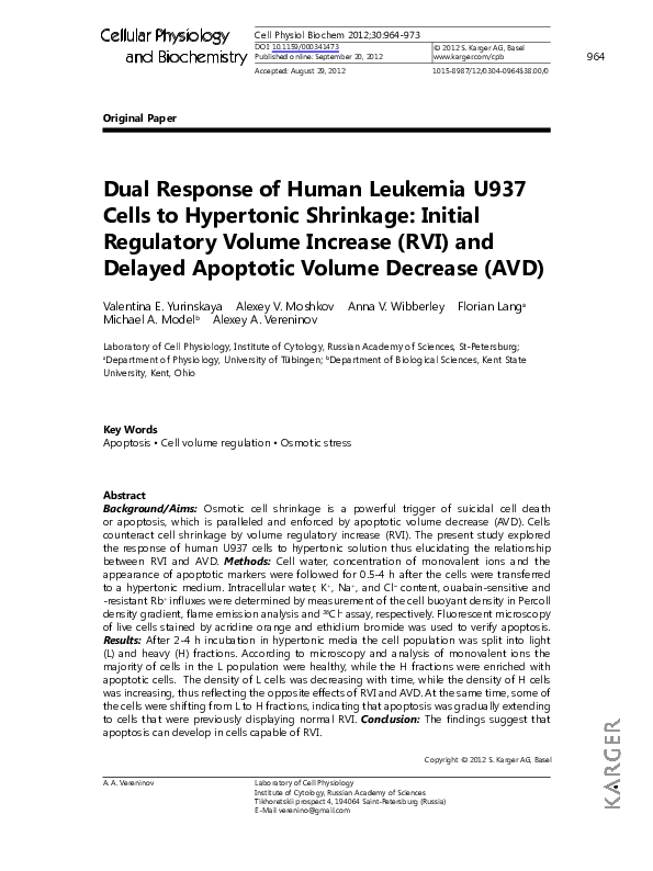 (PDF) Dual Response of Human Leukemia U937 Cells to Hypertonic ...