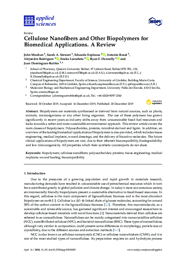 (PDF) Cellulose Nanofibers and Other Biopolymers for Biomedical ...