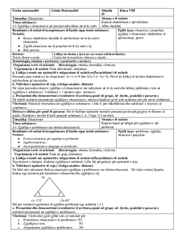 (DOC) Matematike 8 ditar zgjidhja e ekuacione Kapitulli 8...