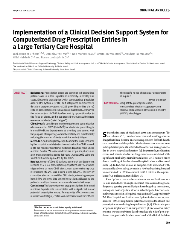 (PDF) Implementation of a clinical decision support system for ...
