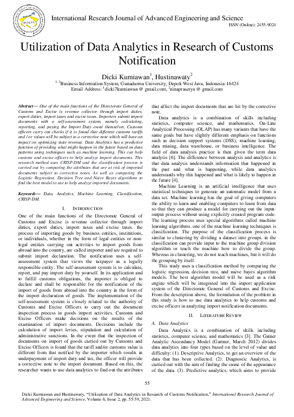 (PDF) Utilization of Data Analytics in Research of Customs Notification