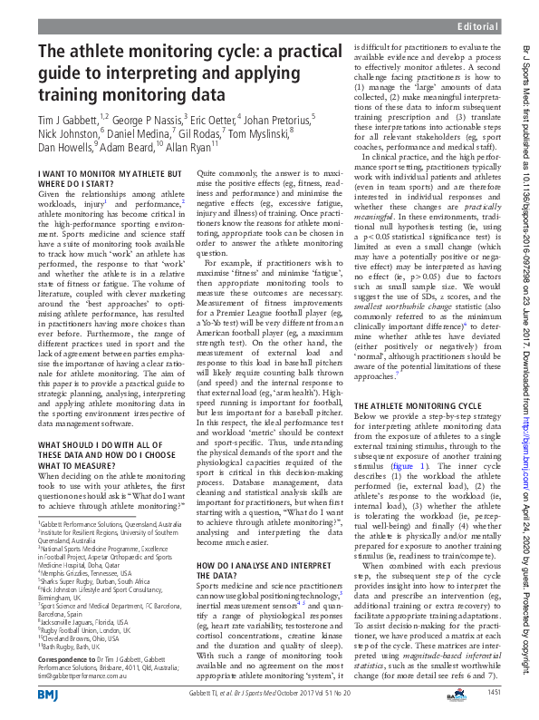 (PDF) The athlete monitoring cycle: a practical guide to interpreting ...