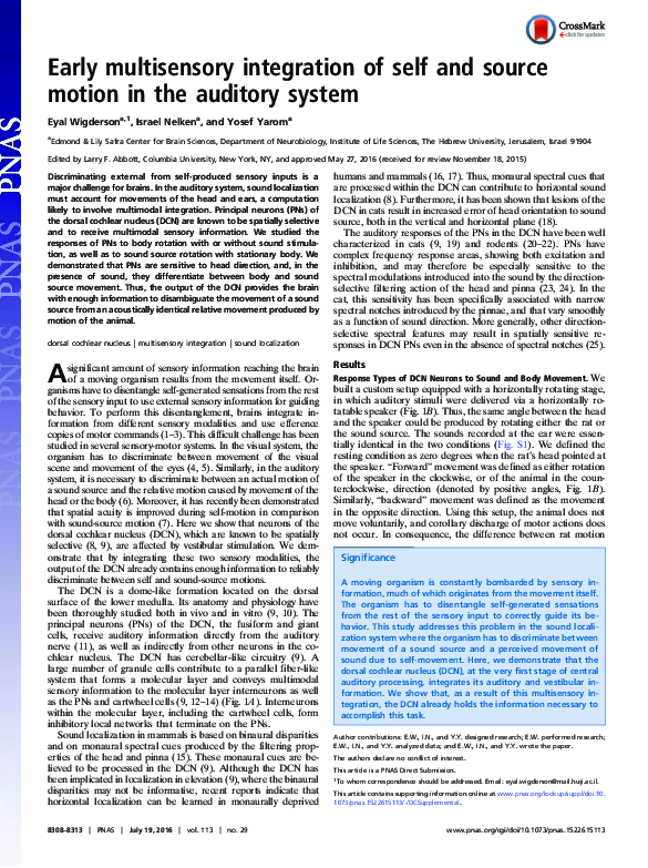 (PDF) Early multisensory integration of self and source motion in the ...