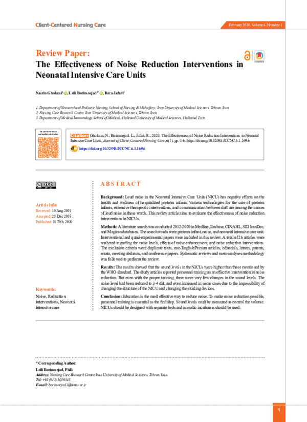 (PDF) The Effectiveness of Noise Reduction Interventions in Neonatal ...