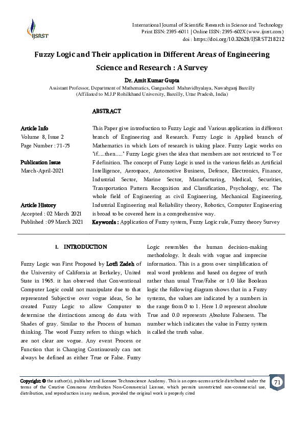 (PDF) Fuzzy Logic and Their application in Different Areas of ...