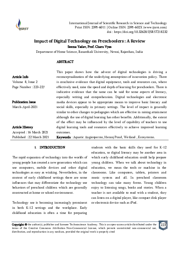(PDF) Impact of Digital Technology on Preschoolers : A Review
