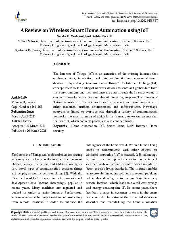 (PDF) A Review on Wireless Smart Home Automation using IoT