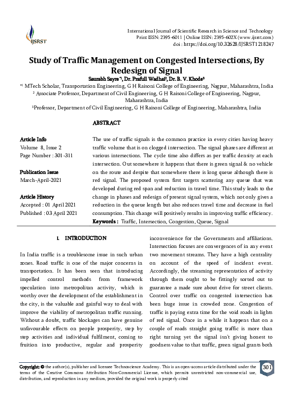 (PDF) Study of Traffic Management on Congested Intersections, By ...