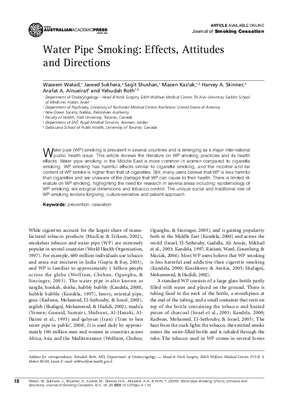 (PDF) Water Pipe Smoking Effects, Attitudes and Directions WASEEM