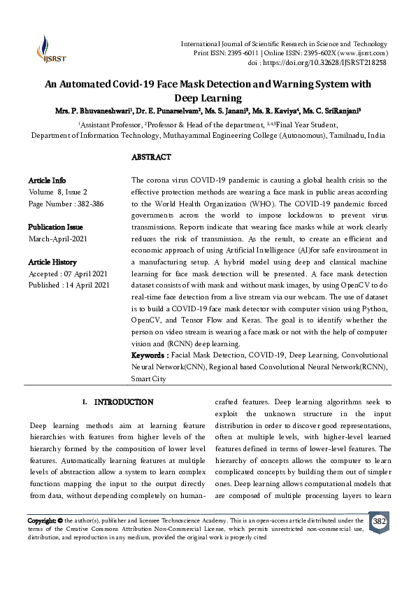 (PDF) An Automated Covid19 Face Mask Detection and Warning System with