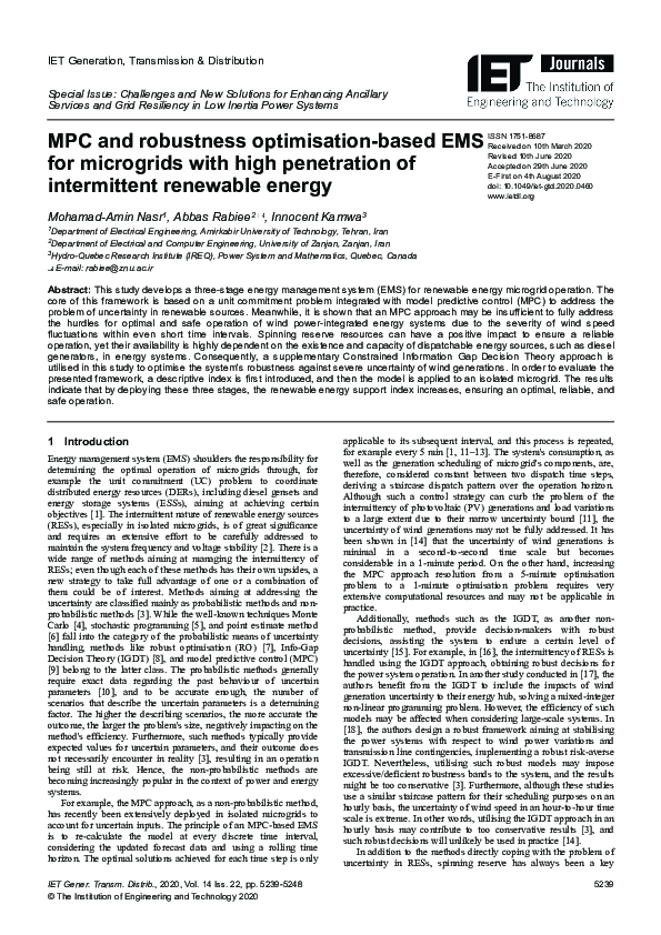 (PDF) MPC and robustness optimisation‐based EMS for microgrids with ...