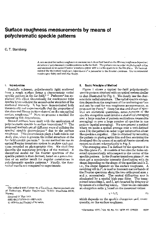 (PDF) Surface roughness measurements by means of polychromatic speckle patterns Carl Trygve