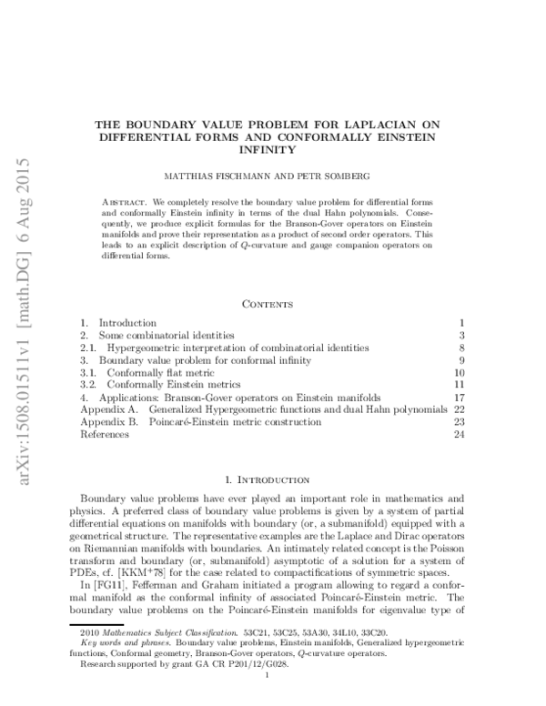 (PDF) The boundary value problem for Laplacian on differential forms ...