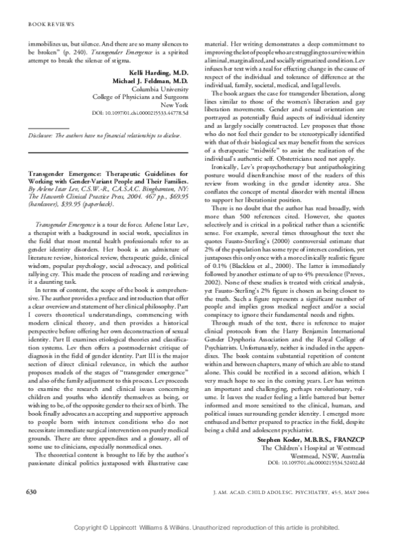 (PDF) Transgender Emergence: Therapeutic Guidelines for Working with ...