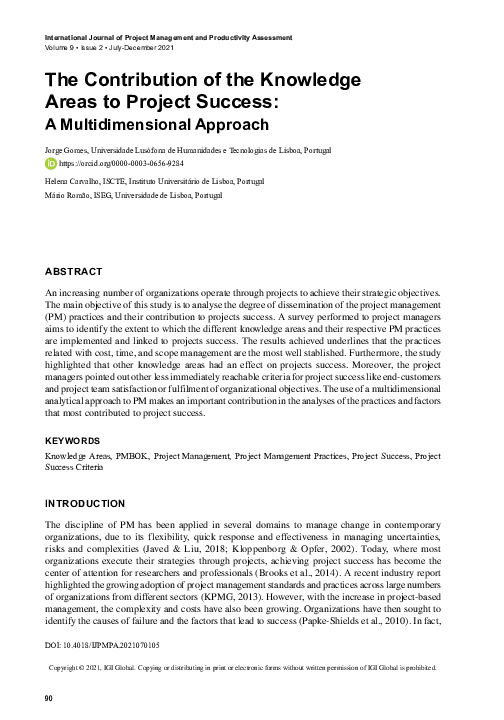 (PDF) The Contribution of the Knowledge Areas to Project Success A ...