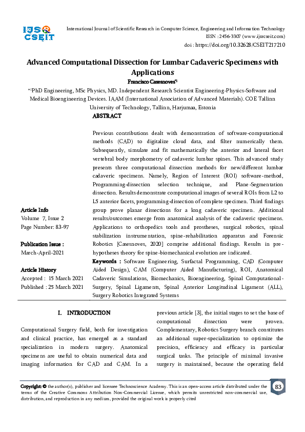 (PDF) Advanced Computational Dissection for Lumbar Cadaveric Specimens ...