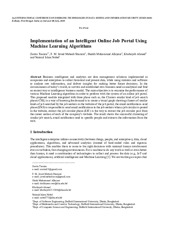(PDF) Implementation of an Intelligent Online Job Portal Using Machine ...