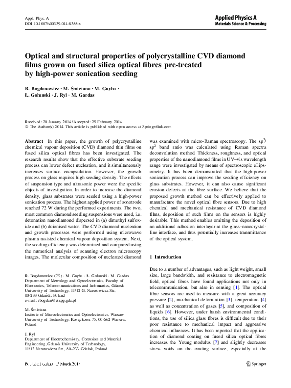 (PDF) Optical and structural properties of polycrystalline CVD diamond ...