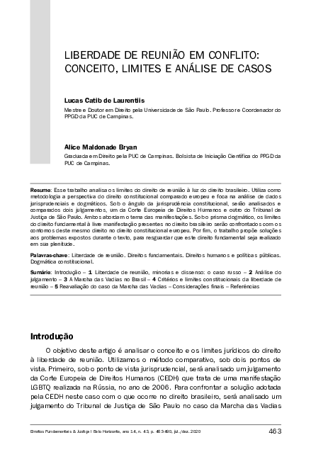 (PDF) LIBERDADE DE REUNIÃO EM CONFLITO: CONCEITO, LIMITES E ANÁLISE DE ...