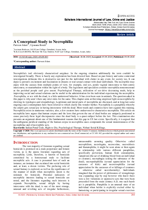 necrophilia PDF) A Conceptual Study to Necrophilia