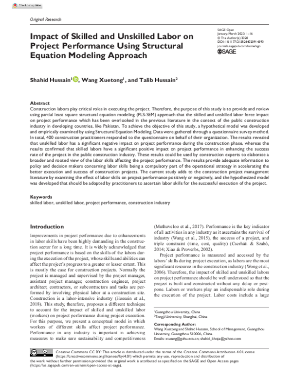 (PDF) Impact of Skilled and Unskilled Labor on Project Performance ...