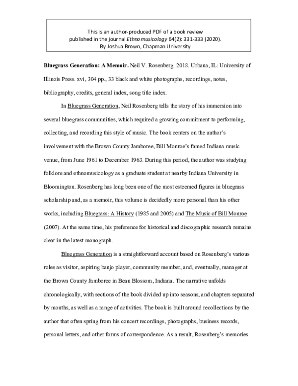 (PDF) Joshua Brown - Book Review of Bluegrass Generation by Neil Rosenberg