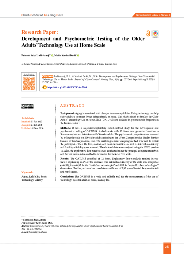 (PDF) Development and Psychometric Testing of the Older Adults ...