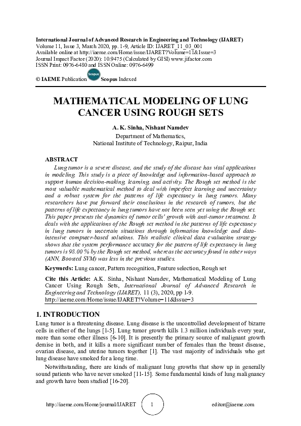 (PDF) MATHEMATICAL MODELING OF LUNG CANCER USING ROUGH SETS