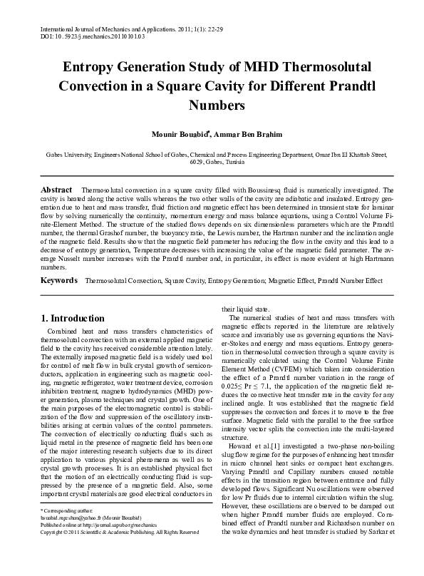 (PDF) Entropy Generation Study of MHD Thermosolutal Convection in a ...