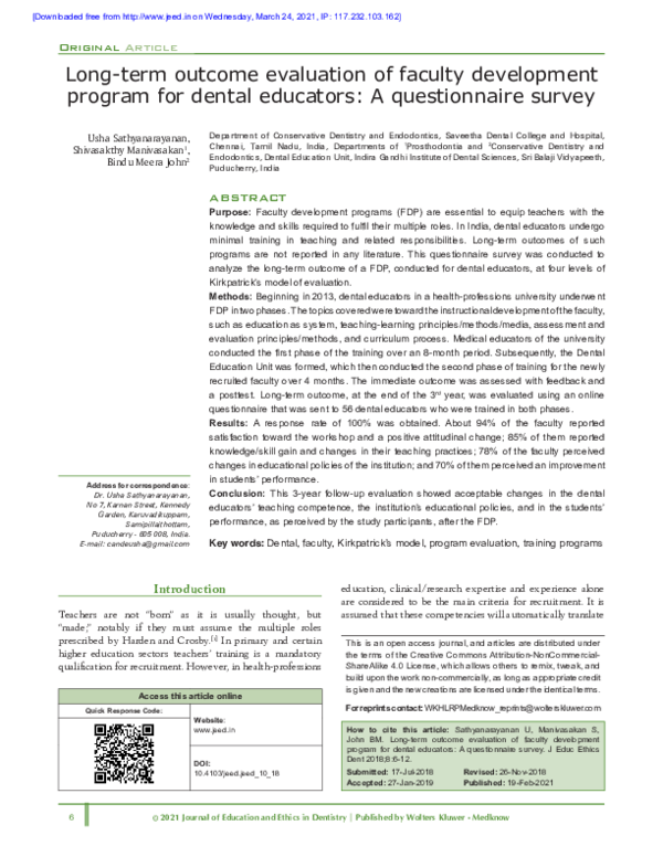 (PDF) Long‑term outcome evaluation of faculty development program for ...