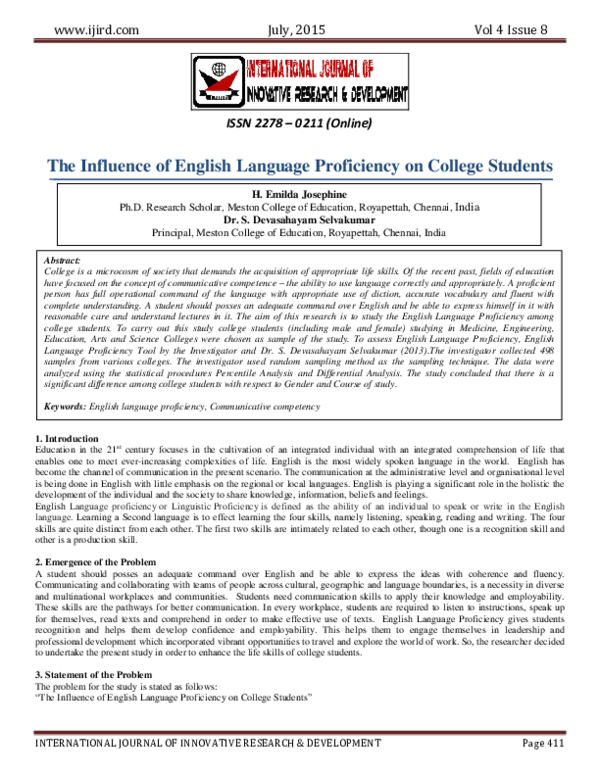 (PDF) The Influence of English Language Proficiency on College Students