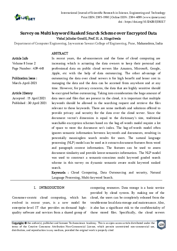 (PDF) Survey on Multi keyword Ranked Search Scheme over Encrypted Data